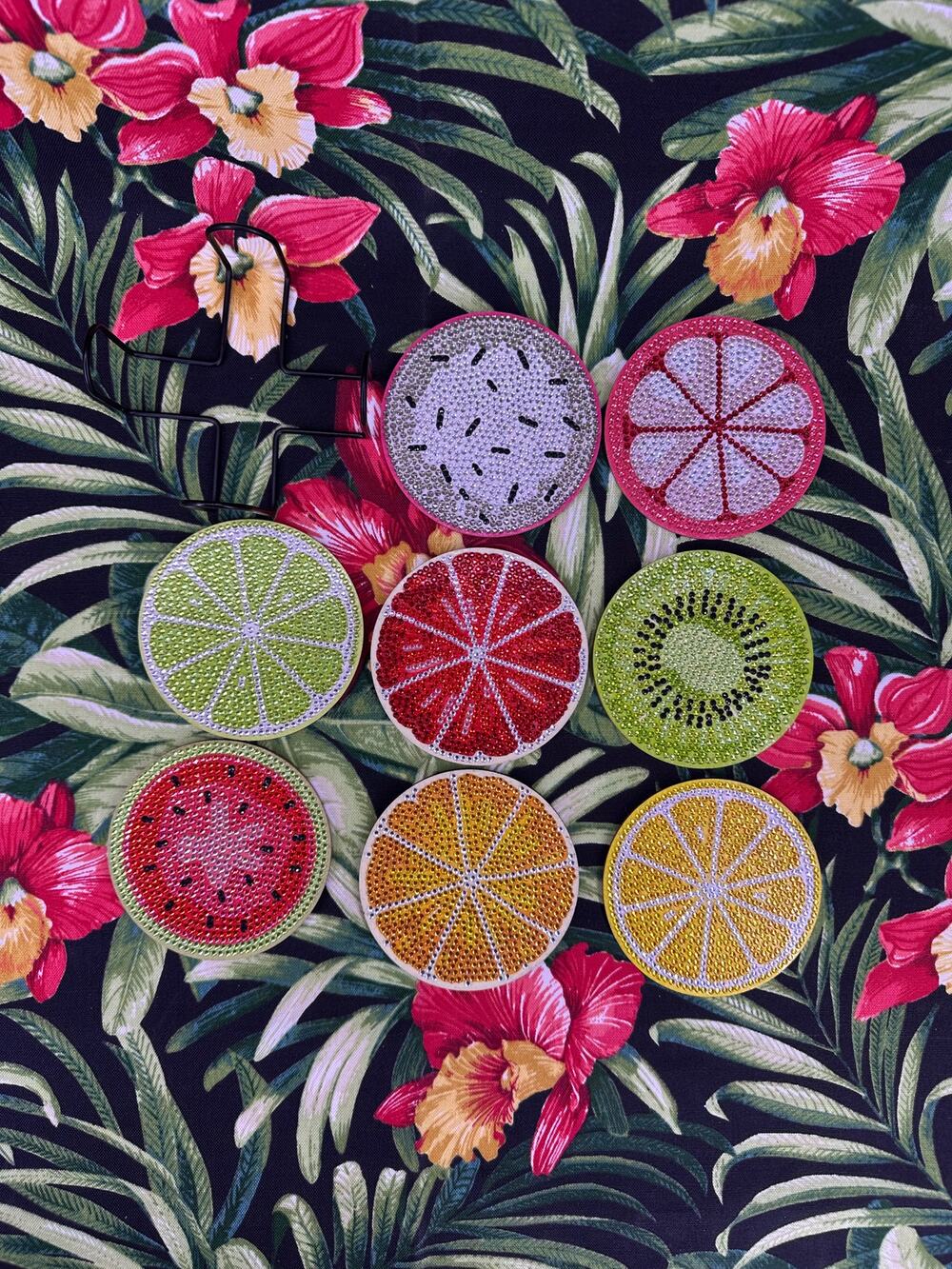 8-Piece Diamond Art Completed Fruit Pattern Cork Coaster
